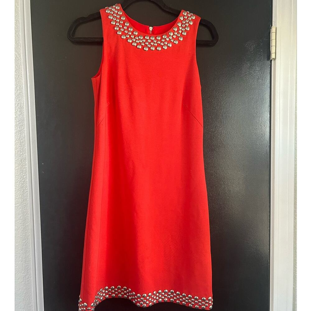 Trina Turk stunning Coral red Knit Sheath cocktail dress with studs size 2/4